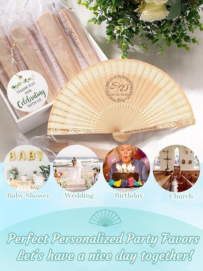 1Pcs Personalized Folding Hand Fans Custom Engraved Summer Wedding Fans,Personalized Wooden Fans Party Favor Bridal Shower Gifts for Guests
