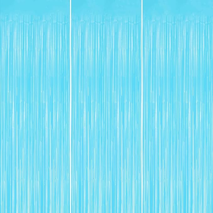 3 Pack Foil Fringe Backdrop - Pastel Blue Shiny Tinsel Curtains for Party Decoration/Photo Booth Props - 3.3x8.2 FT Metallic Foil Backdrop for Birthday, Wedding, Graduation, Christmas.