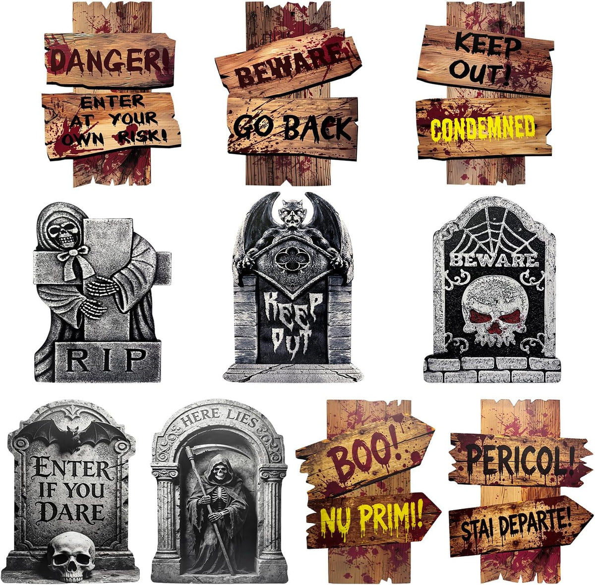 Halloween Decorations Outdoor, 10 Pack Realistic Corrugated Plastic Tombstone...