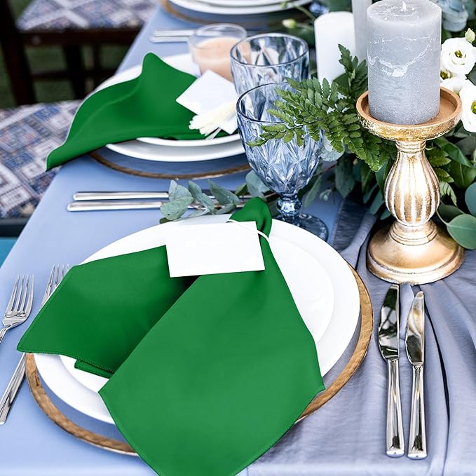 ANECO 12 Pieces Satin Napkins Soft Dinner Napkins Square Table Napkins 17 x 17 Inches for Restaurant Weddings Party Dinner Decoration(Forest Green)
