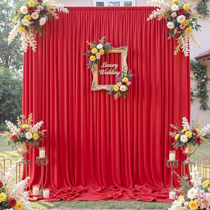 60×12ft Wrinkle Free Red Backdrop Curtain for Wedding Parties,12 Panels 5×12ft Long Soft Silky Polyester Backdrop Drapes Red Photo Back Drop Curtains for Photography Stage Christmas Background Cloth