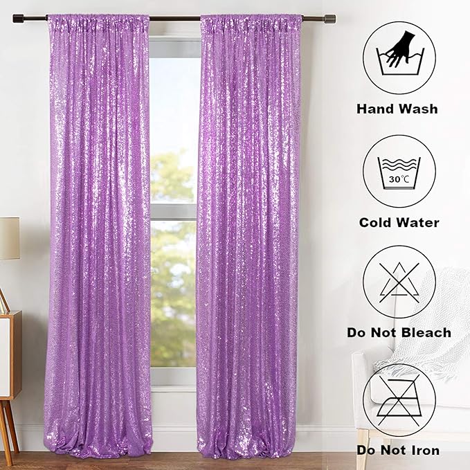 ShinyBeauty Sequin Curtains 2 Panels Sparkling Lavender Glitter Photo Backdrop - 2FT x 8FT Shimmer Backdrop for Wedding Party Baby Shower Birthday Stage Decorations -1011E
