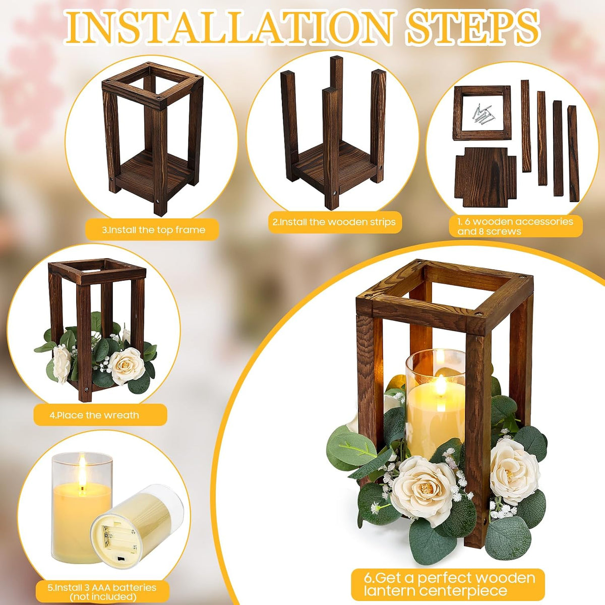 18 Pcs Wooden Lantern Centerpiece
