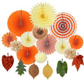Easy Joy 14 Pcs Fall Party Decorations, Orange Hanging Paper Fans Autumn Paper Pompoms Lanterns Maple Leaves Bunting Garlands for Thanksgiving Celebration, Birthday Decor
