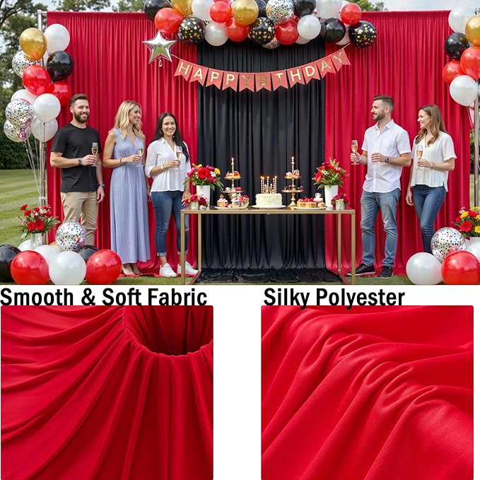 20ftx10ft Red Backdrop Curtains for Parties, Wrinkle Free 4 Panels 5x10ft Silky Polyester Photo Backdrop Drapes Back Drop Cloth for Wedding Birthday Photography Baby Shower Background Decor