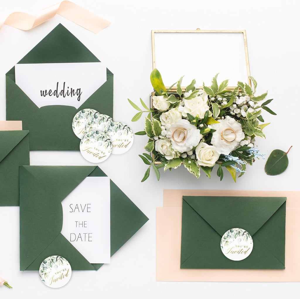 Mobiusea Creation Greenery Wedding Invitation Stickers | 1.4 inch | Gold Foil | 108pcs Waterproof Envelope Stickers for Bridal Shower, Birthday, Baby Shower and Party