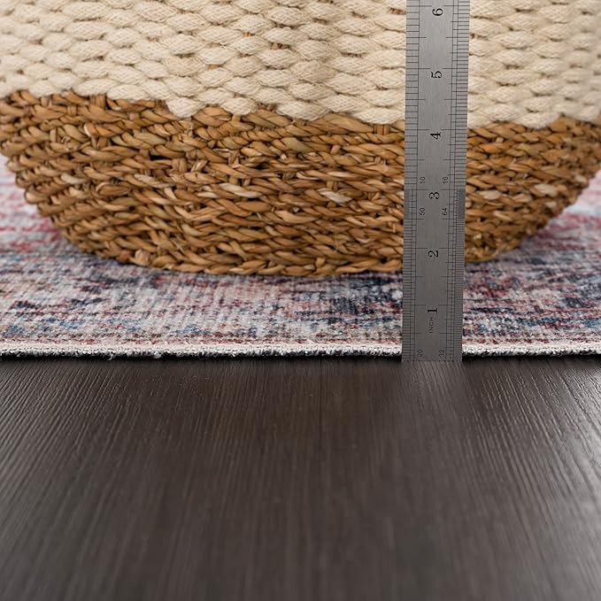 Bloom Rugs Caria Washable Non-Slip 3x5 Rug - Brick/Dark Blue Traditional Area Rug for Living Room, Bedroom, Dining Room, and Kitchen - Exact Size: 3' x 5'