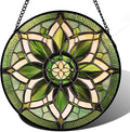 Stained Glass Window Hanging - White Green Boho Flower Suncatcher for Doors Window Home Sun Catchers Decor Christmas Mother's Day Birthday Gifts for Teacher Women Men Mom Nana 7.8 in