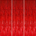 GOER 3.2 ft x 8.2 ft Metallic Tinsel Foil Fringe Curtains Party Photo Backdrop Party Streamers for Birthday,Graduation,New Year Eve Decorations Wedding Decor (3 Pcs, Red)