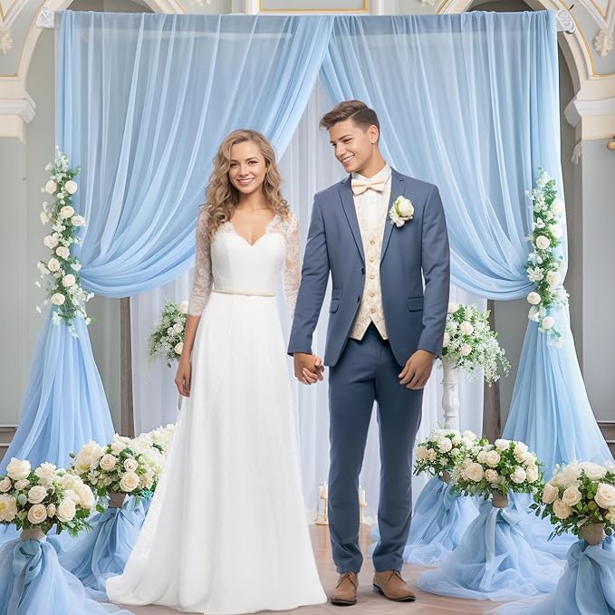 10x10 Blue Tulle Backdrop Curtains for Parties, Sheer Backdrop Curtain Wedding Photo Background Drapes for Baby Shower Photography Birthday Party