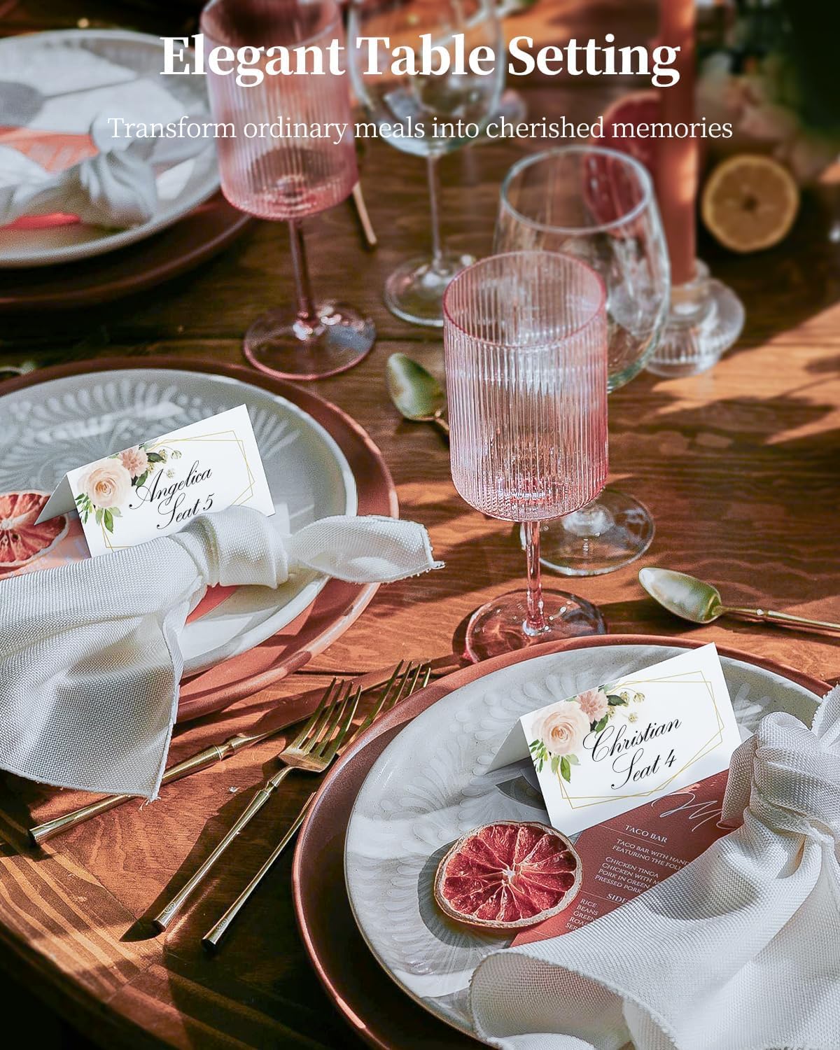 Uniclife 60 Pcs Floral Place Cards for Wedding Buffet Tables | 60 folded watercolor rose place cards create elegant seating labels and food tags for weddings, banquets and buffets.