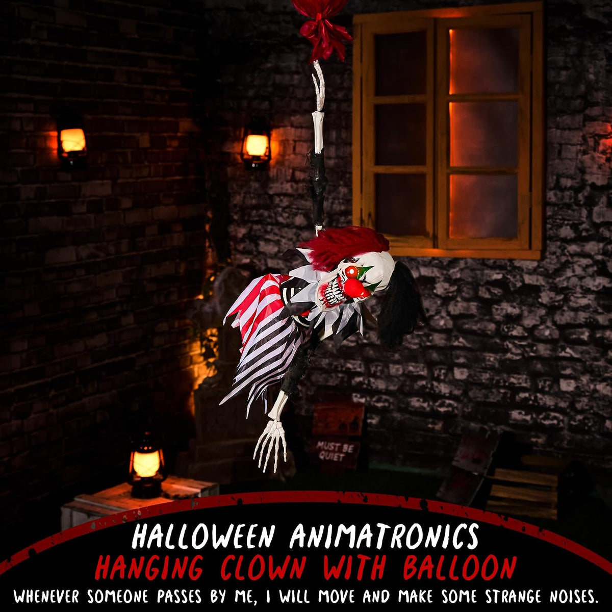 Halloween Animatronics Hanging Clown - Animated Scary Talking Decoration with...