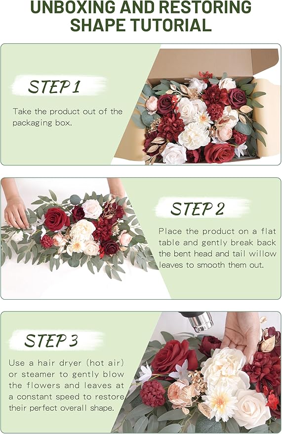 Faux Flower Swag Set of 2 for Wedding Welcome Signs Floral Swag Wedding Reception Ceremony Signs Decor (Red)