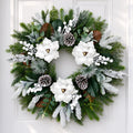 28inch winter wreath for front door, frosted magnolia, main product view