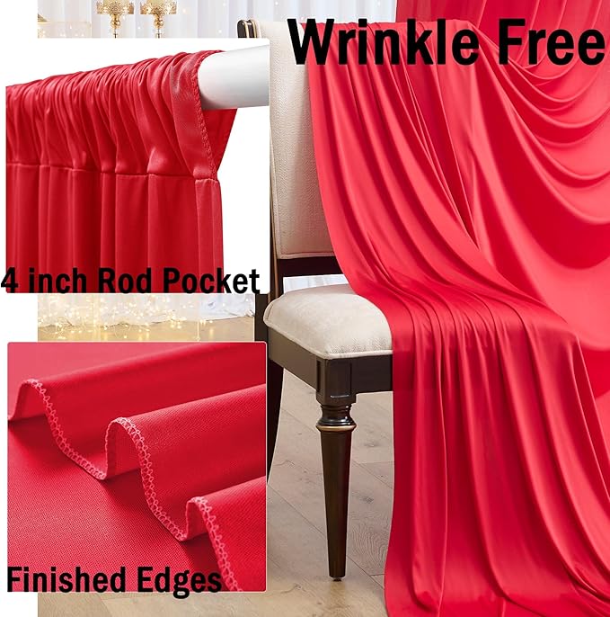 30ftx10ft Red Backdrop Curtains for Parties, Wrinkle Free 6 Panels 5x10ft Silky Photo Backdrop Drapes Back Drop Cloth for Wedding Birthday Photography Baby Shower Background Decor