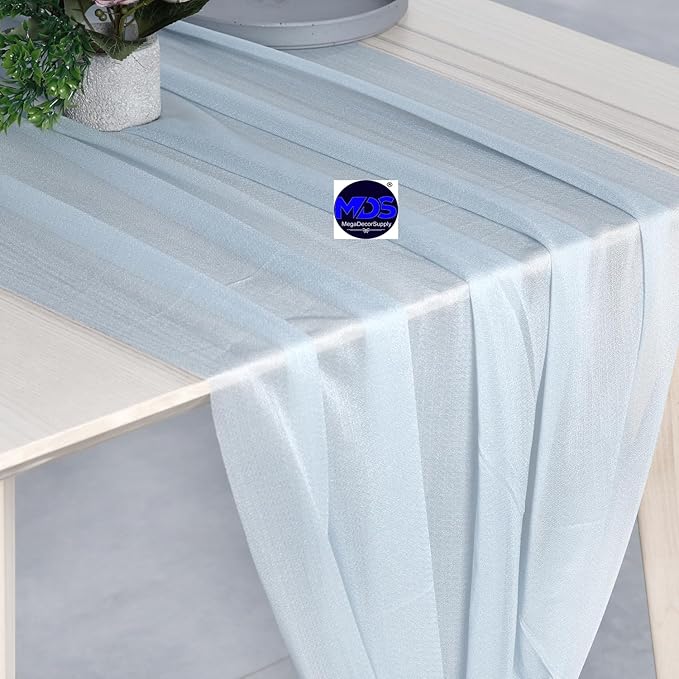 MDS Halloween Chiffon Table Runner - 5 Pack, 29 x 170 Inches, 14ft Each - Sheer Spooky Table Runners for Haunted House Parties, Trick-or-Treat Tables, Witchy Décor, Wedding & Events - Baby Blue