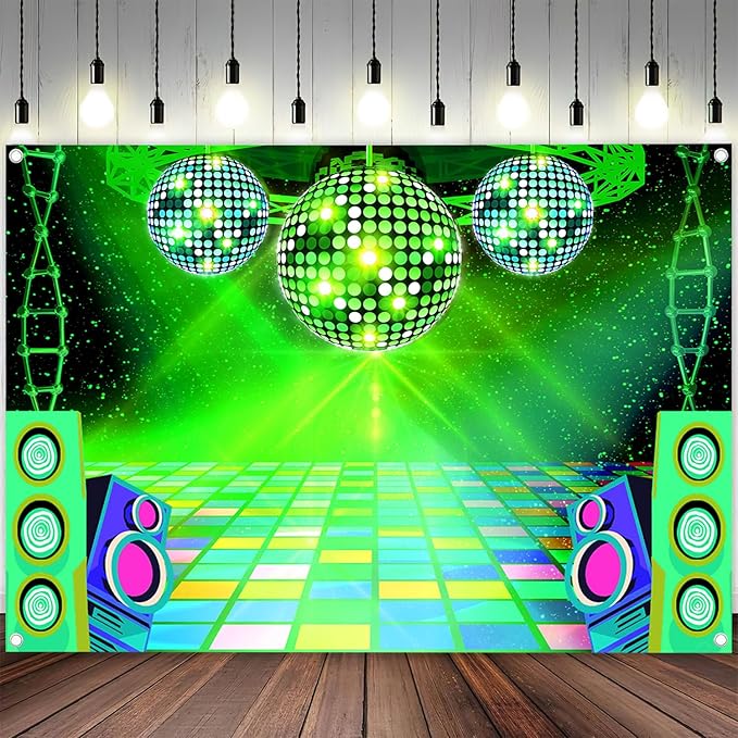 Dance Party Backdrop Retro 80s 90s Theme Stage Dance Ball Music Birthday Party Decoration DJ Photography Background 5 x 3 ft for Baby Shower Picture Photo Shoot Polyester Fabric, Red