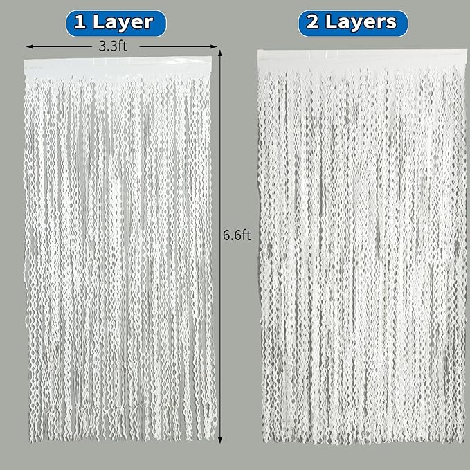 4 Pack White Door Streamers Foil Backdrop - 3.3x6.6ft Metallic Tinsel Foil Fringe Curtains Photo Booth Backdrop for Party Decoration