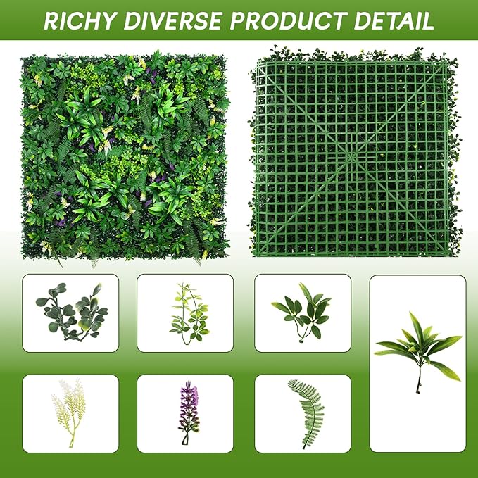Artificial Grass Wall Panels 20"x20"(6pcs), Hedge Green Wall Decor Backdrop, UV-Anti Fake Greenery Plant Wall Boxwood Panels for Privacy Fence Screen Outdoor Indoor Wedding Garden Backyard