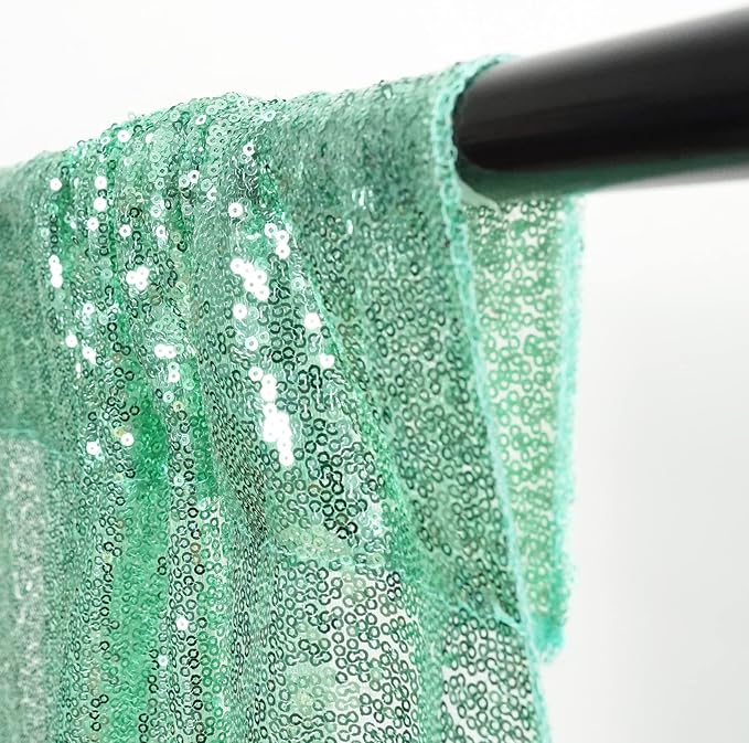 Poise3EHome Mint Green Sequin Backdrop Curtain, 2 Panels, 2FTx8FT, Polyester, for Party Wedding Sequence Decoration