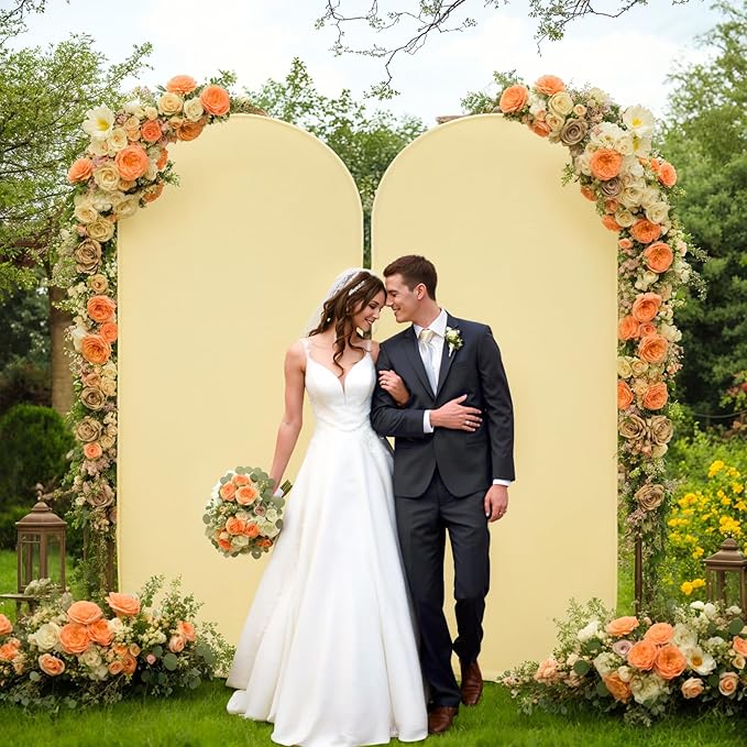6FT Beige Arch Backdrop Cover - Polyester Fitted Wedding Arch Stand Covers Round Top Chiara Arch Backdrop Cover for Birthday Party Banquet Photo Background Decoration