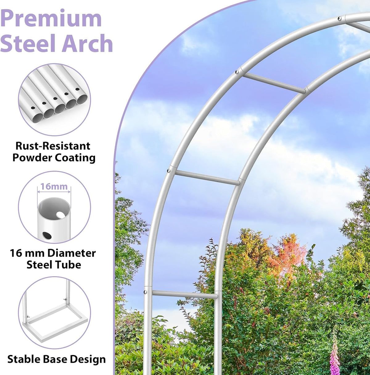 Sunexinlo Garden Arch Trellis with Base, 5.3'W x 7.6'H or 7.9'W x...
