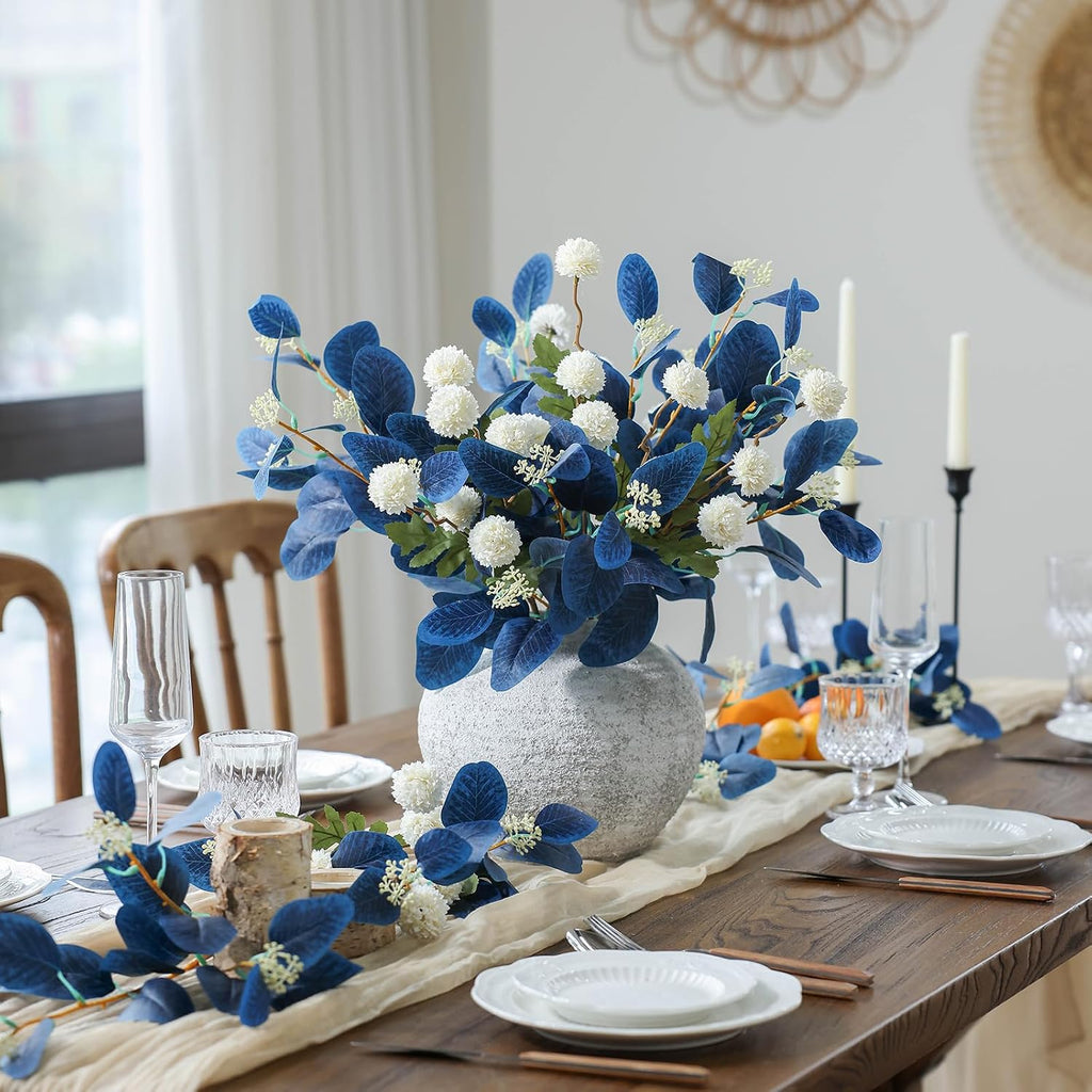 mizii 15pcs artificial flowers for vase, blue eucalyptus, close-up detail