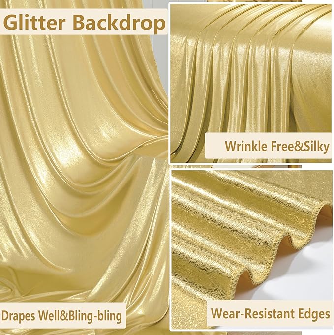 40x10 ft Wrinkle Free Gold Sequin Backdrop Curtain for Parties,Thick Not Fall Glitter Wedding Backdrop Drapes,8 Panels 5x10ft Shimmer Photo Wall Back Drop Cloth for Graduation Photography Background
