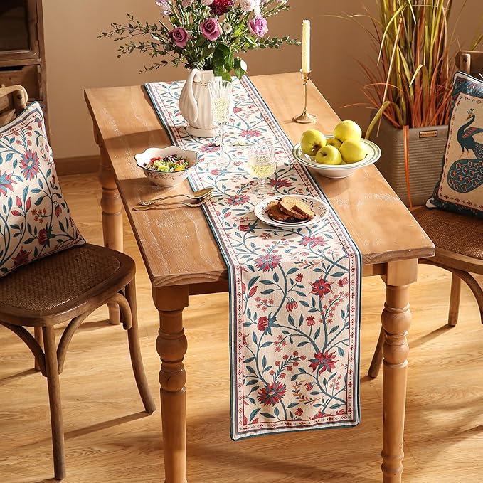 Farmhouse Berry Red Floral Small Table Runner for Table,Decorative Linen 63 Inches Long French Table Runners,Decor Tabletop for Kitchen,Dining,Party,Home,Christmas,12"*63"