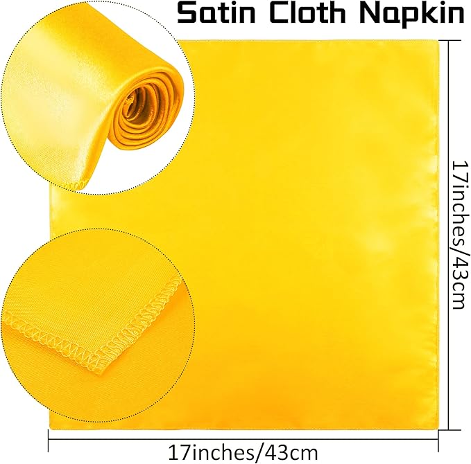 ANECO 12 Pieces Satin Napkins Soft Dinner Napkins Square Table Napkins 17 x 17 Inches for Restaurant Weddings Party Dinner Decoration (Pastel Yellow)