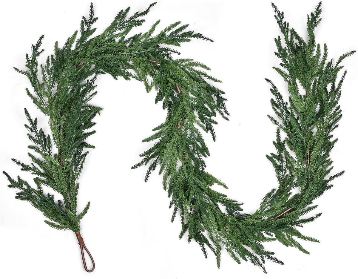 christmas norfolk pine garlands, realistic artificial faux greenery, main product view