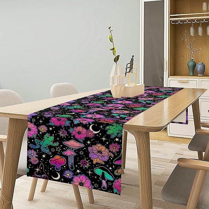 Gothic Star Moon Colorful Table Runner for Kitchen Living Room Home Party Boho Floral Table Runner 13x108 Inch