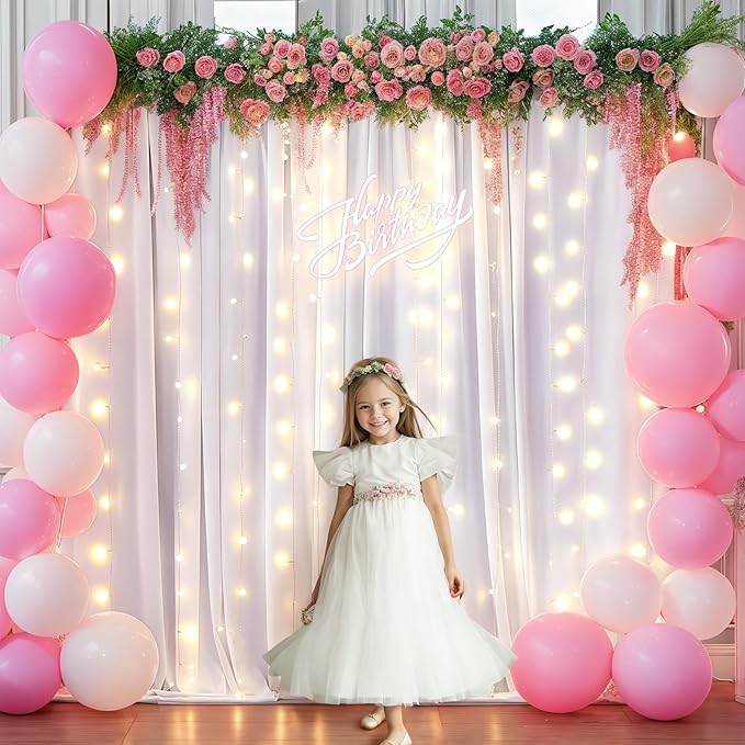 White Backdrop Curtains with Lights for Parties,10x10FT Wrinkle Free White Drapes Wedding Photo Backdrop Curtains for Baby Shower Birthday Ceremony Reception Home Party Decorations-5ft x 10ft,2 Panels