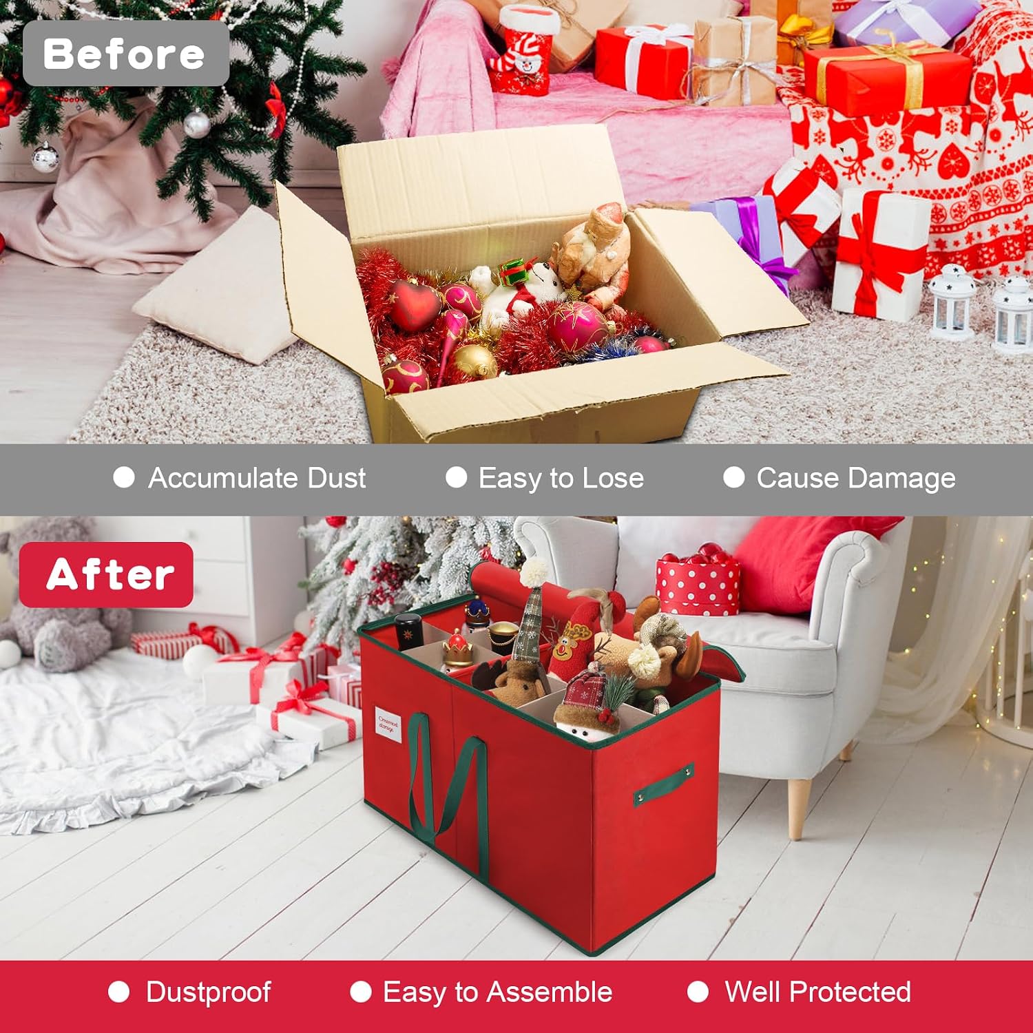 Christmas Nutcrackers Storage Box Stores 8 Figurines 15 " Storage Container | Large Ornaments Storage Box and More - Holiday Decor Organizer with Adjustable Dividers, Xmas Decorations Accessories Boxes