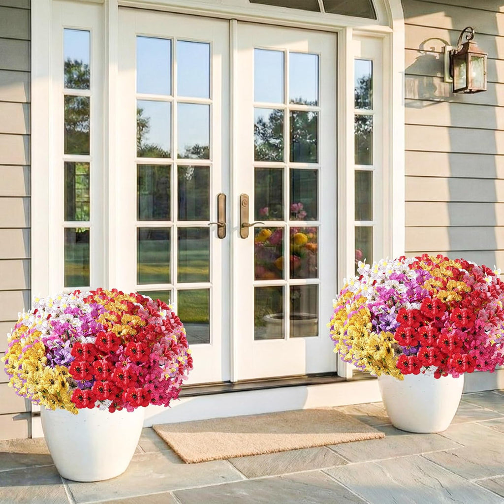 Powbrace 22 Pack Artificial Flowers for Outdoor Indoor Fake Plants, Faux Silk Flowers for Outdoors Outside Front Porch Hanging Planter Window Box Garden Spring Decoration(Multi-Colour)