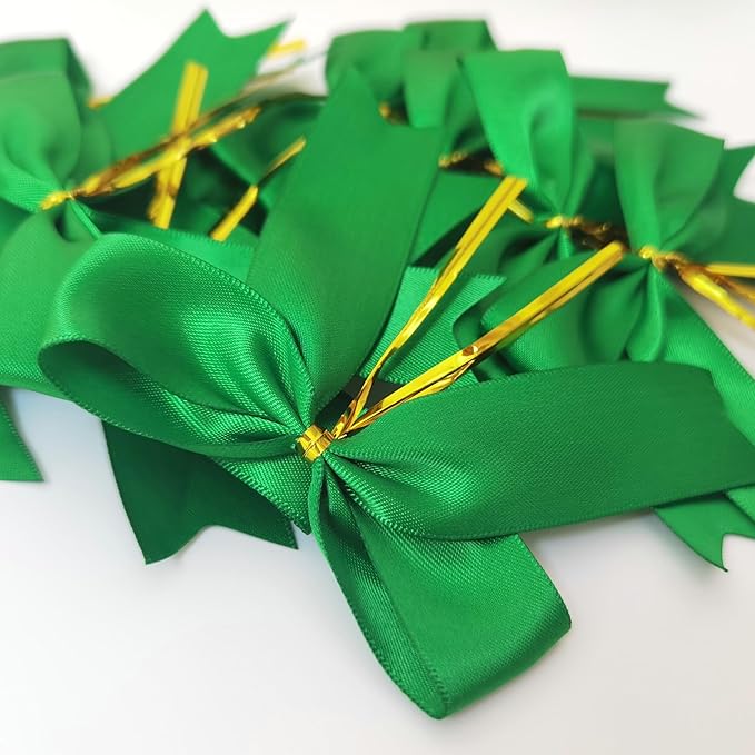 50pcs 3-1/2" Green Twist Ties Satin Green Bows with Twist Tie Bows Fish Tail Cutting(Green)
