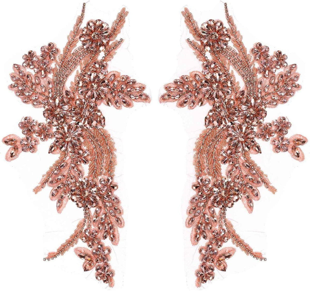 MECCANIXITY Rhinestone Applique Patches, 11x7 Inch, Peach, 2Pack