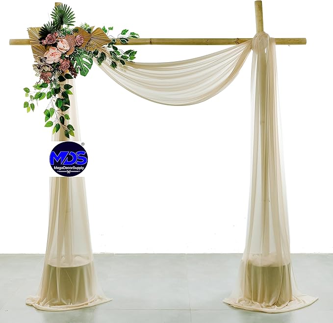 MDS Halloween Chiffon Draping Fabric - 2 Panel, 30" Wide x 40ft Long - Sheer Spooky Arbor & Canopy Drapery for Haunted House Backdrops, Party Ceilings, DIY Costumes & Themed Events - Champagne Gold