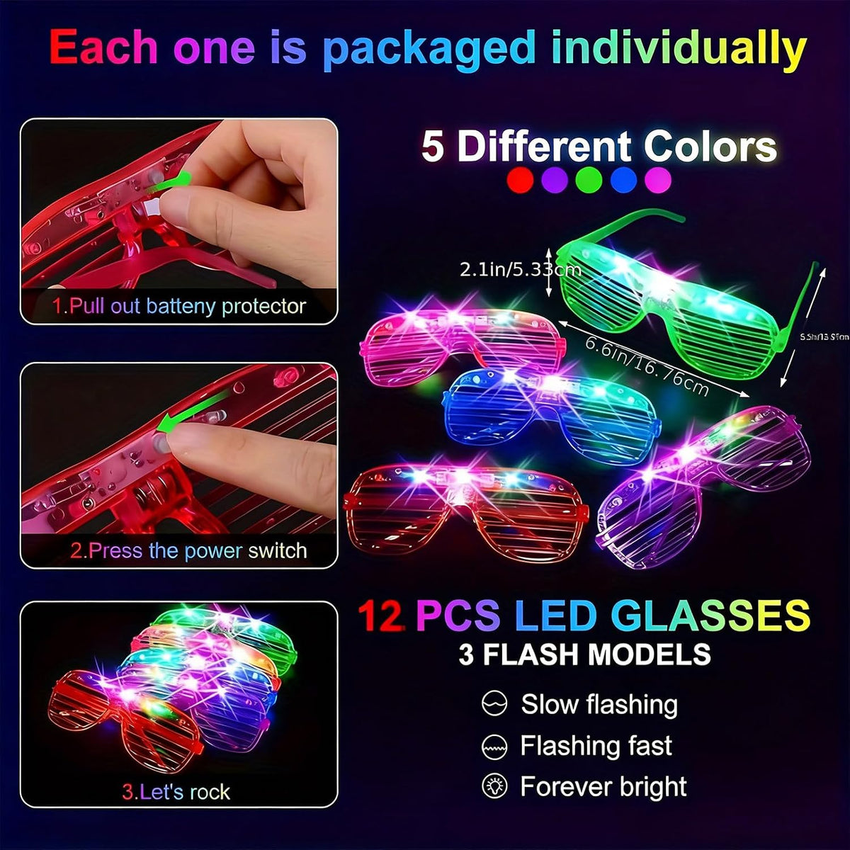 142 PCS Glow in the Dark Party Supplies, 12 Foam Sticks, 12PCS LED Glasses,6P...