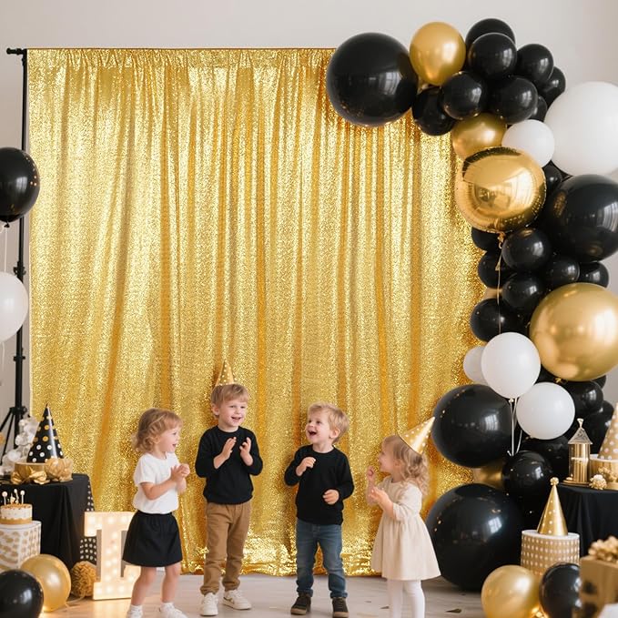 SquarePie Sequin Backdrop Curtain Less See Through Background for Wedding Party 6FT x 6FT Gold