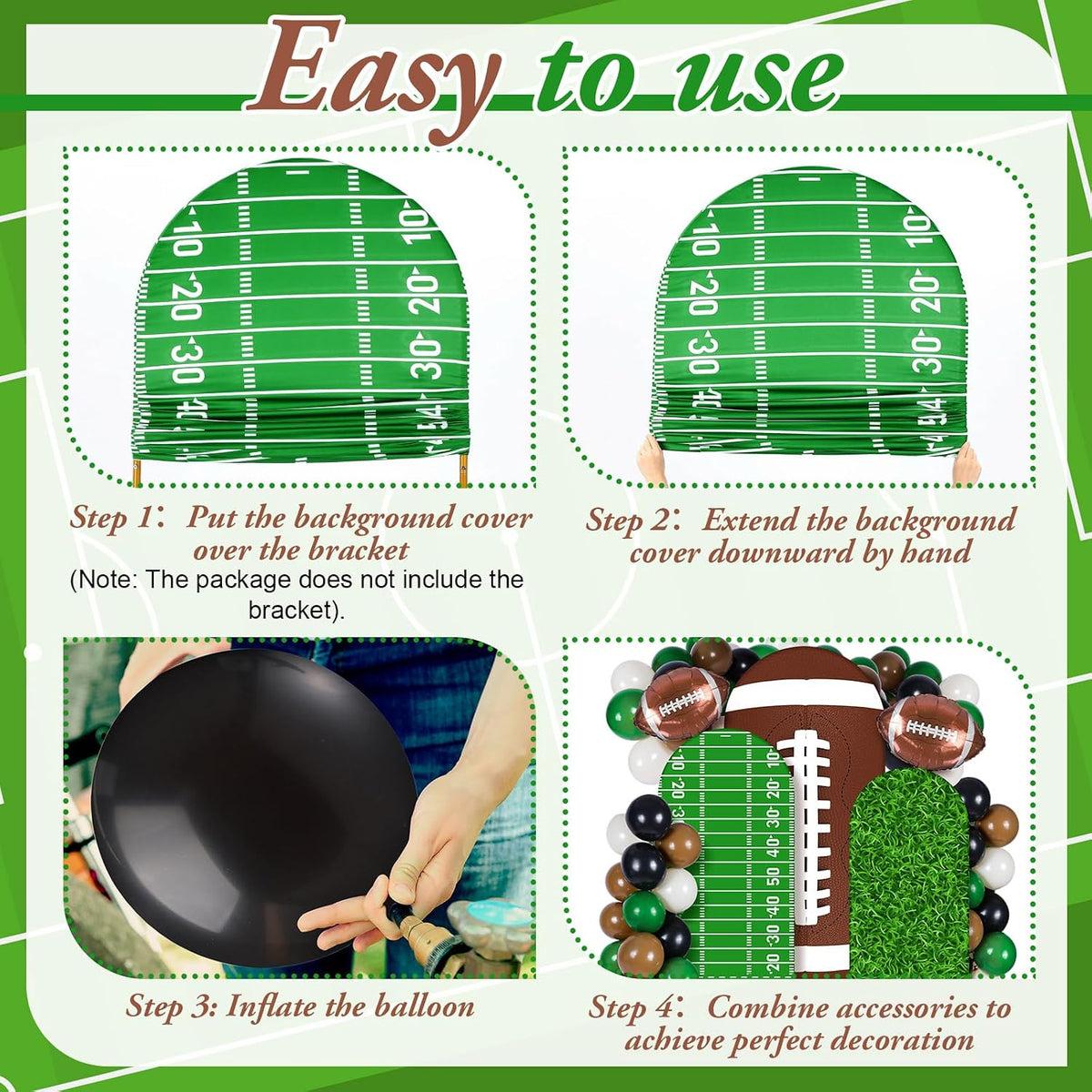 foilswirl 34 pieces football backdrop set, football arch, side view