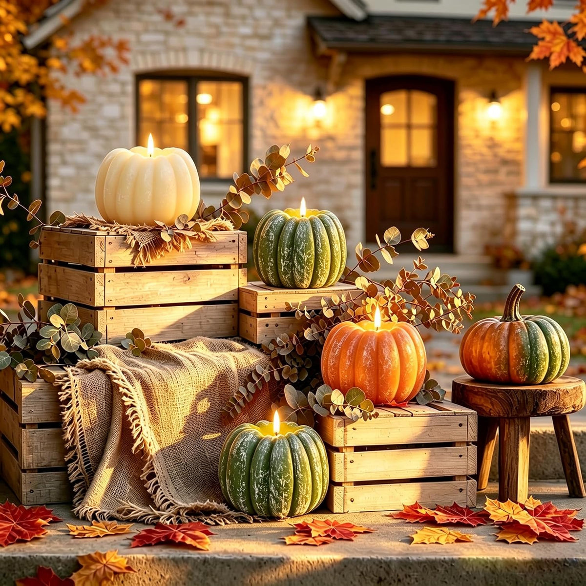 Fall Decor- 300 Hours Rechargeable Flickering Flameless Wax Pumpkin Candles