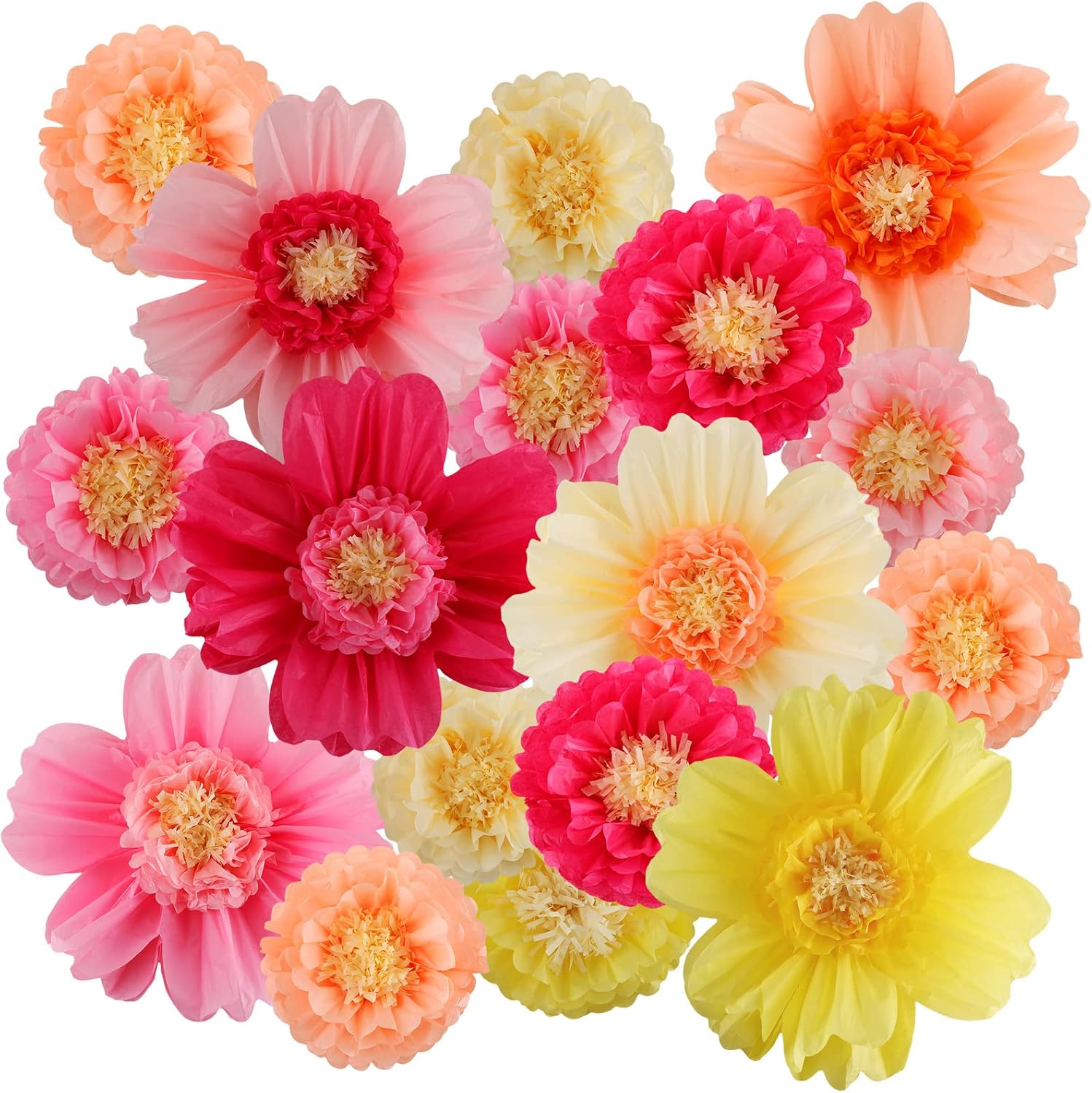 Crowye 12 Pcs Large Colorful Tissue Paper Flowers Decorations Giant Fiesta Craft Crepe Paper Flowers for Wall Decor Backdrop Mexican Wedding Birthday Carnival School Party (10'' 20'',Fresh Color)