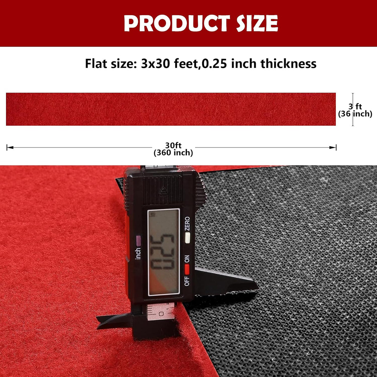 Extra Thick Red Carpet Runner 3 x 30Ft, Non-Slip TPR Rubber Backing, 450 GSM ...