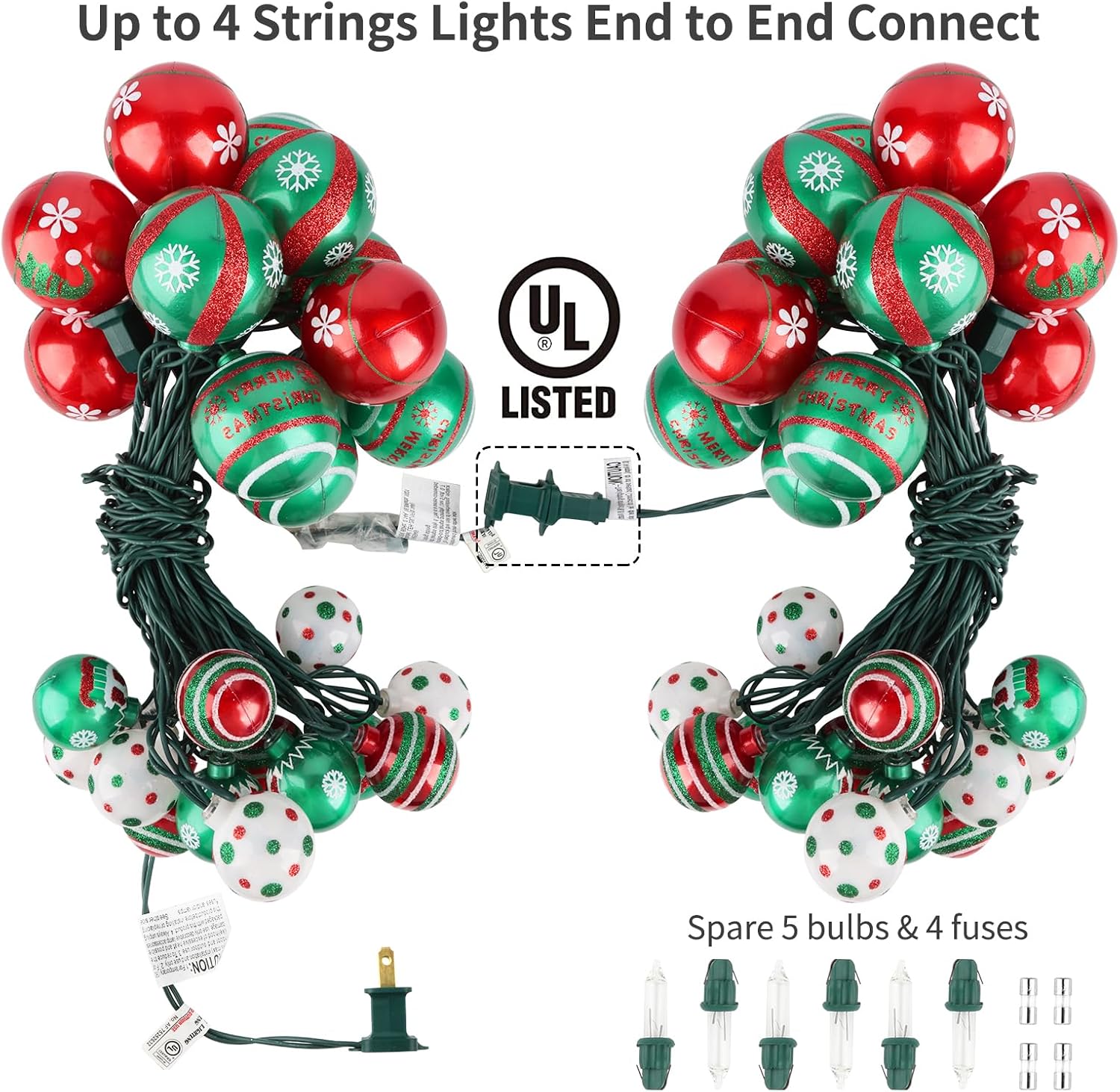 AIRIVO Grinch Christmas Tree Ball Ornaments with Lights 28ft, 25 Bulb Shatterproof String Lights End to End Connectable for Indoor & Covered Outdoor Christmas Decor