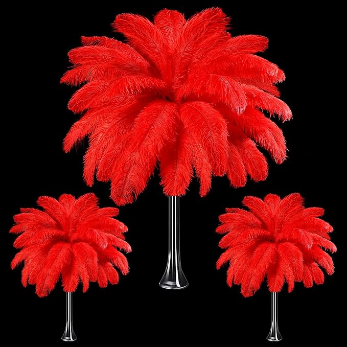 Maitys 90 Pcs Large Natural Ostrich Feathers Bulk 14-16 Inch (35-40cm) 12-14 Inch (30-35cm) 10-12 Inch (25-30cm) Ostrich Feathers Plumes for Centerpieces Wedding(Red)