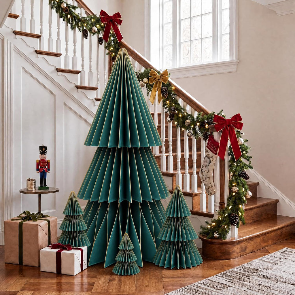 glikceil 4 set large honeycomb paper christmas tree on a desk or shelf