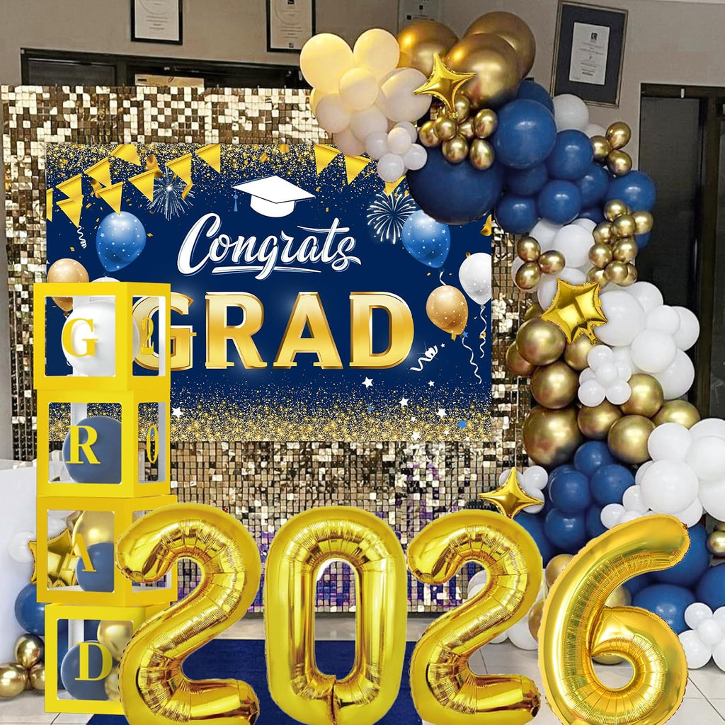 navy blue and gold graduation balloons garland arch showing dimensions