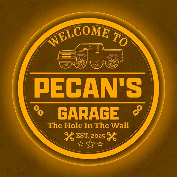 Custom Pickup Truck LED Sign – Personalized Color Changing Acrylic Wall Decor for Garage, Shop, or Man Cave (Garage 2, 12 INCHES)