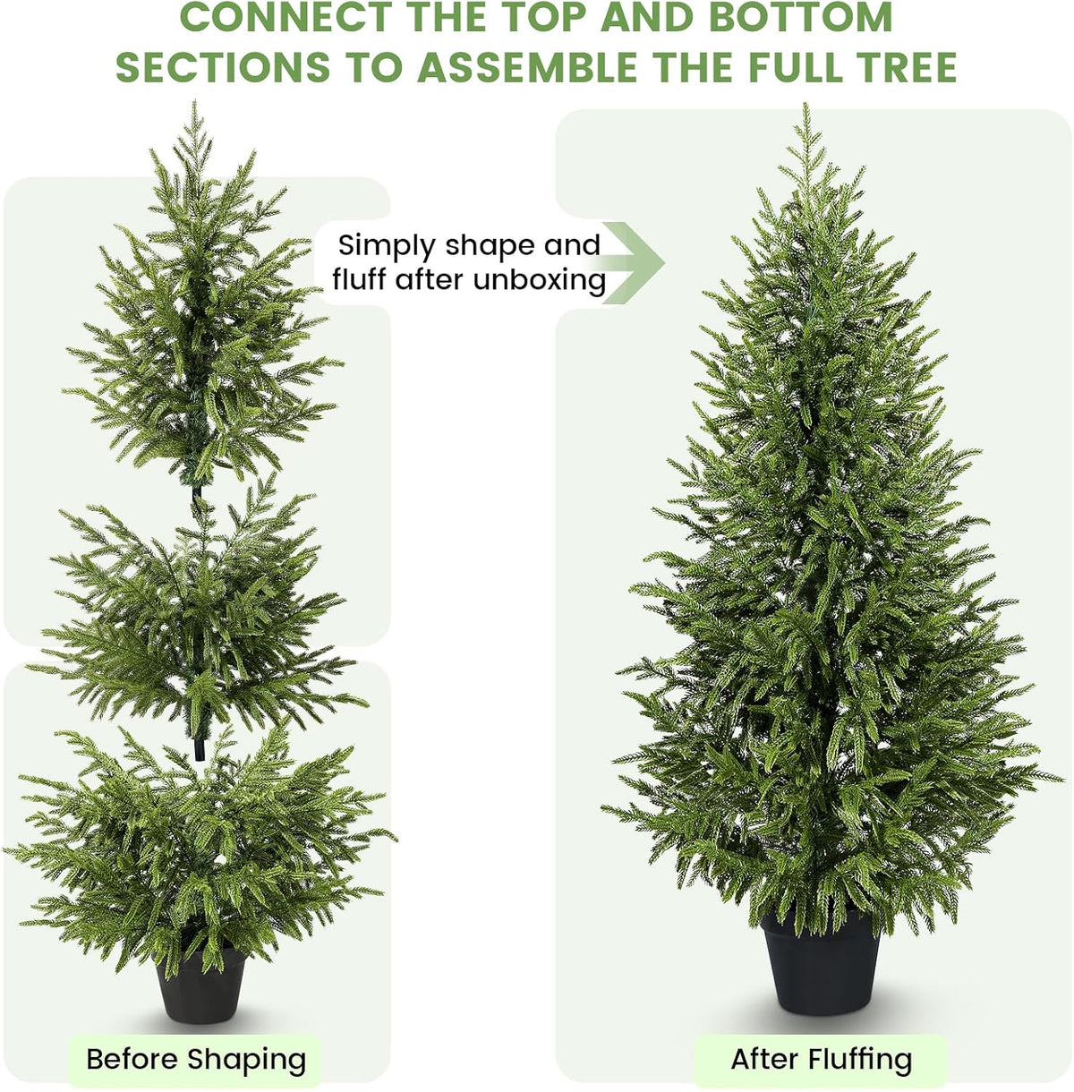4ft 2pack artificial cedar topiary trees 2 pack,real, close-up detail